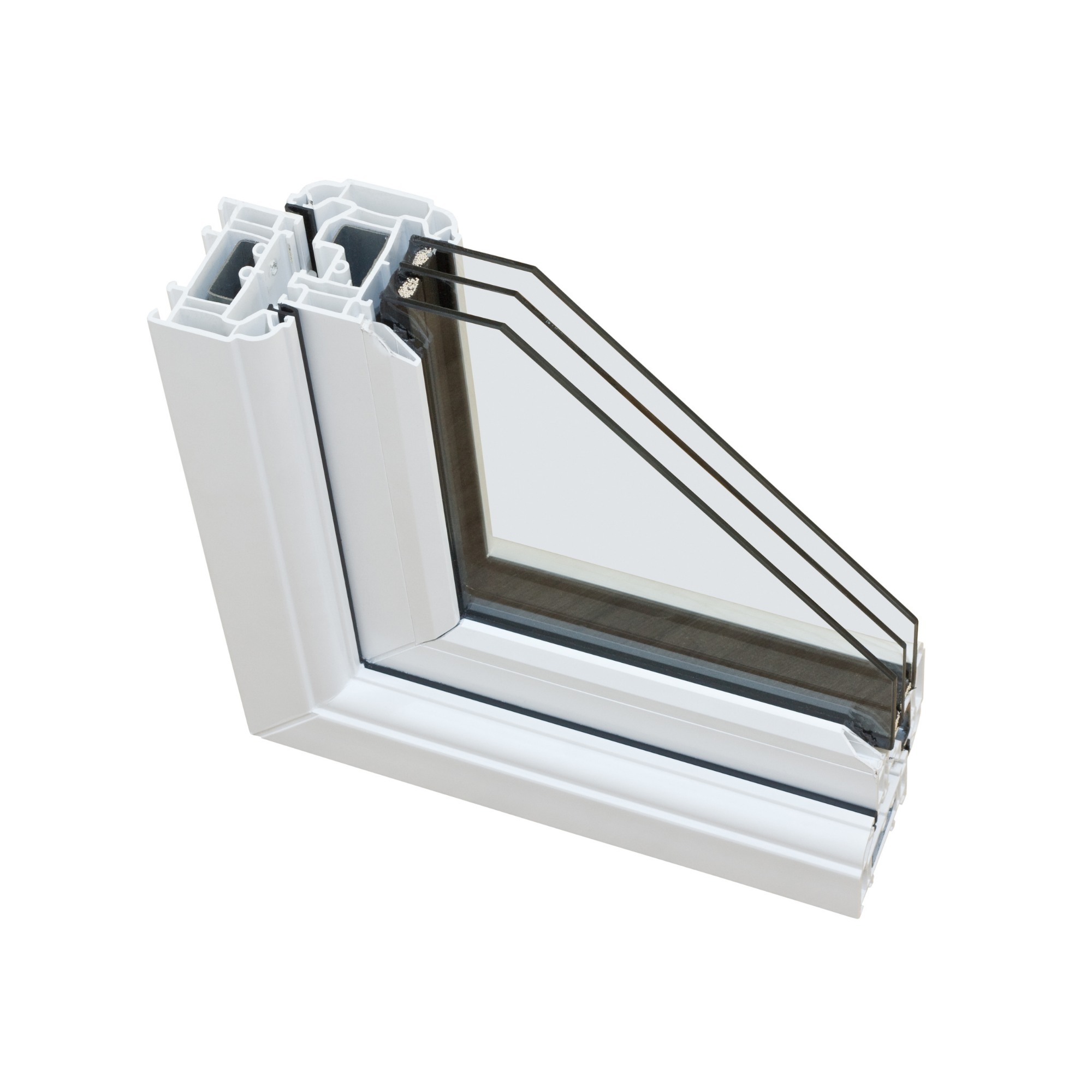 Triple glas met drie glasplaten en isolerend gas voor betere warmte- en geluidsisolatie in kozijnen.